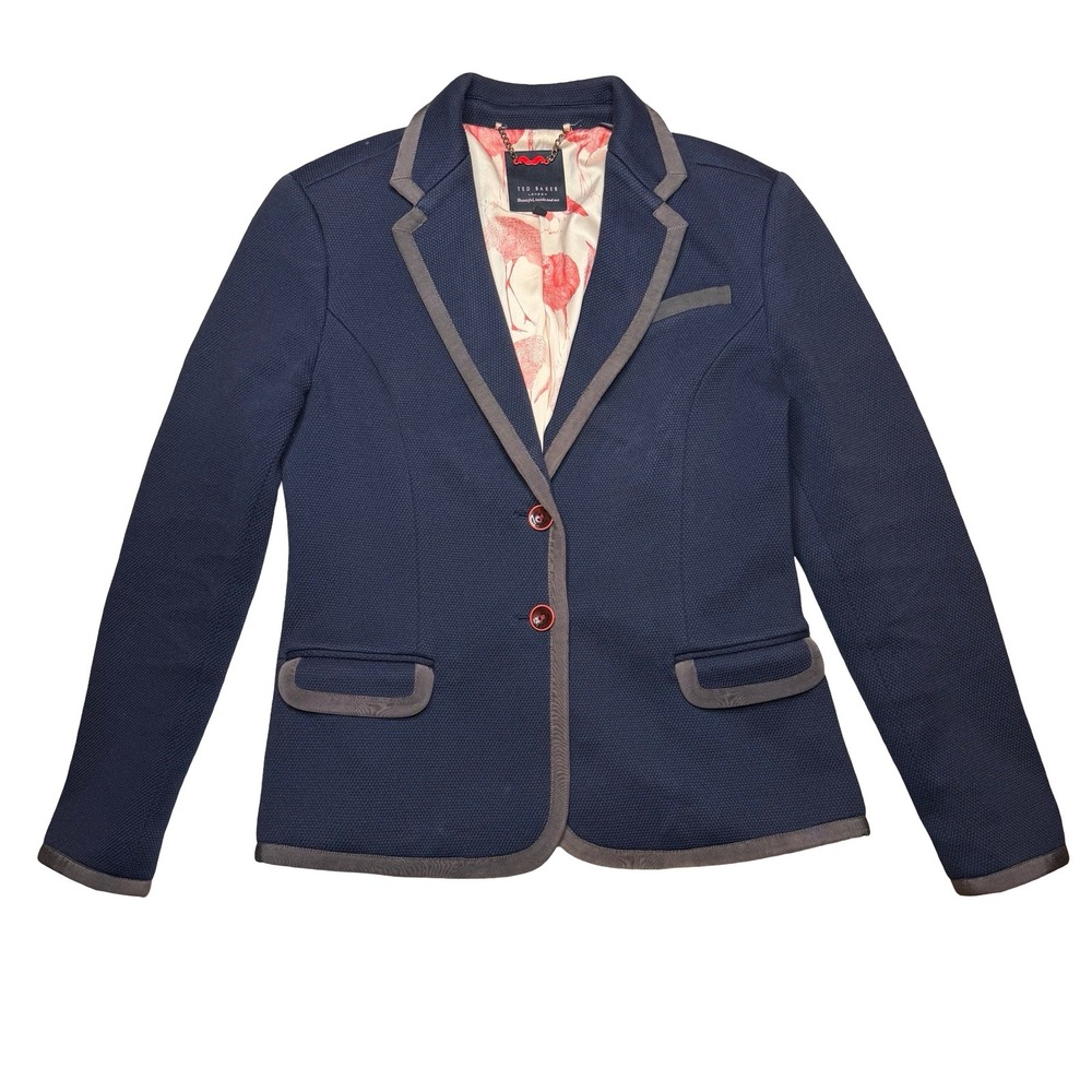 Ted Baker women's navy blue blazer jacket with elbow patches - size 2